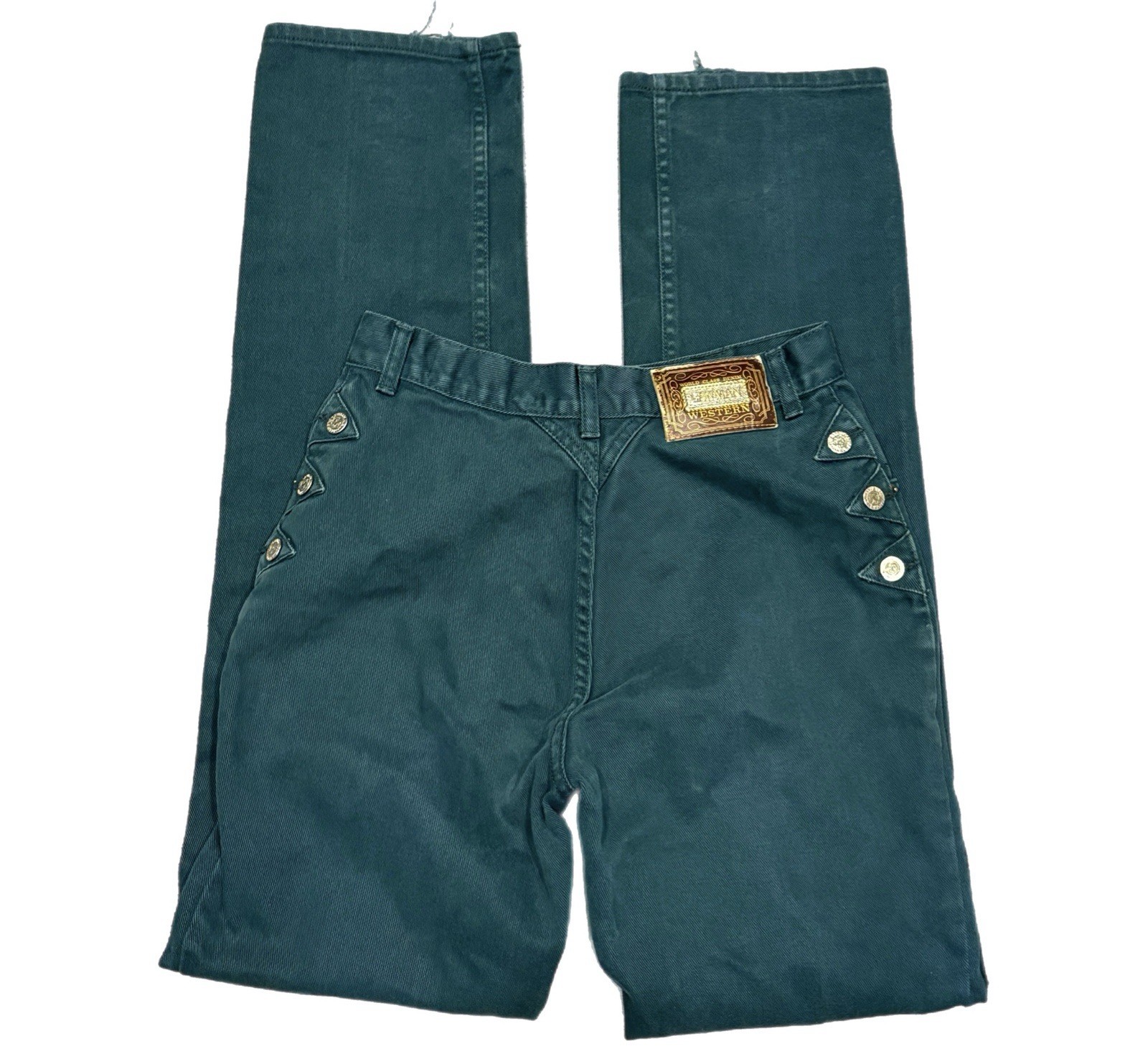 Vintage 90s Lawman Western Jeans Womens Sz 11 29x35 Green Denim Embellished