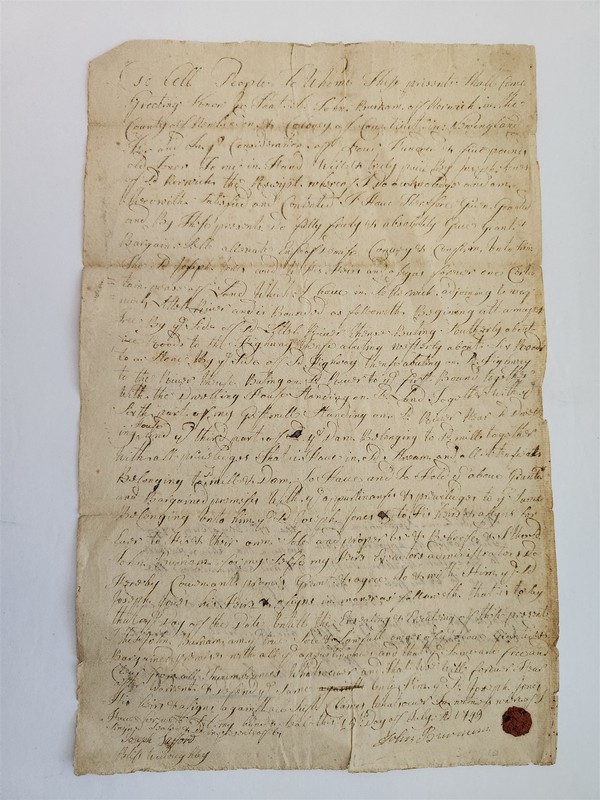 1749 antique COLONIAL DEED norwich ct JOHN BARNUM to JOSEPH JONES land