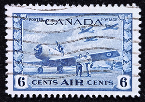 Canada Air Mail Stamp 1942 6c Air Training Camp Scott # C7 SG399 Used
