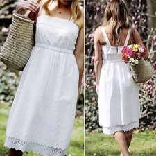 Madewell Eyelet Lace Ruffled Sleeveless Sun Dress 10 White Tier Zip Summer EUC
