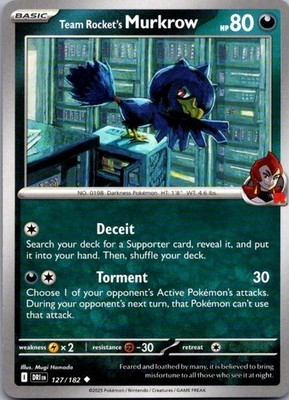 Team Rocket's Murkrow 127/182 Uncommon Destined Rivals Pokemon Near Mint