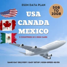 USA/Canada/Mexico eSIM 5GB to 20GB | 4G/5G Data Plan | SameDay Delivery | 3 in 1