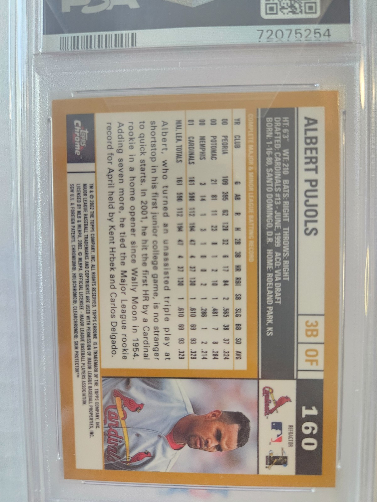 2002 Topps Chrome Albert Pujols Gold Refractor  view 2