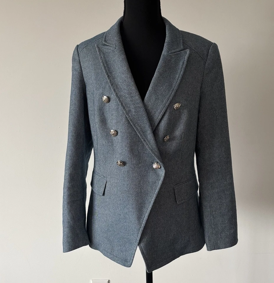 Blazer Estudio WHITE HOUSE BLACK MARKET Azul Talla 8 Tono Plateado Botón Profesional Foto 4 de 4