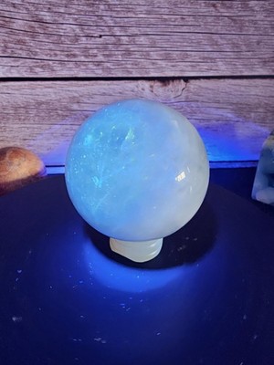 60mm Blue Calcite Sphere 11oz Natural Crystal Orb UV Reactive Healing Stone