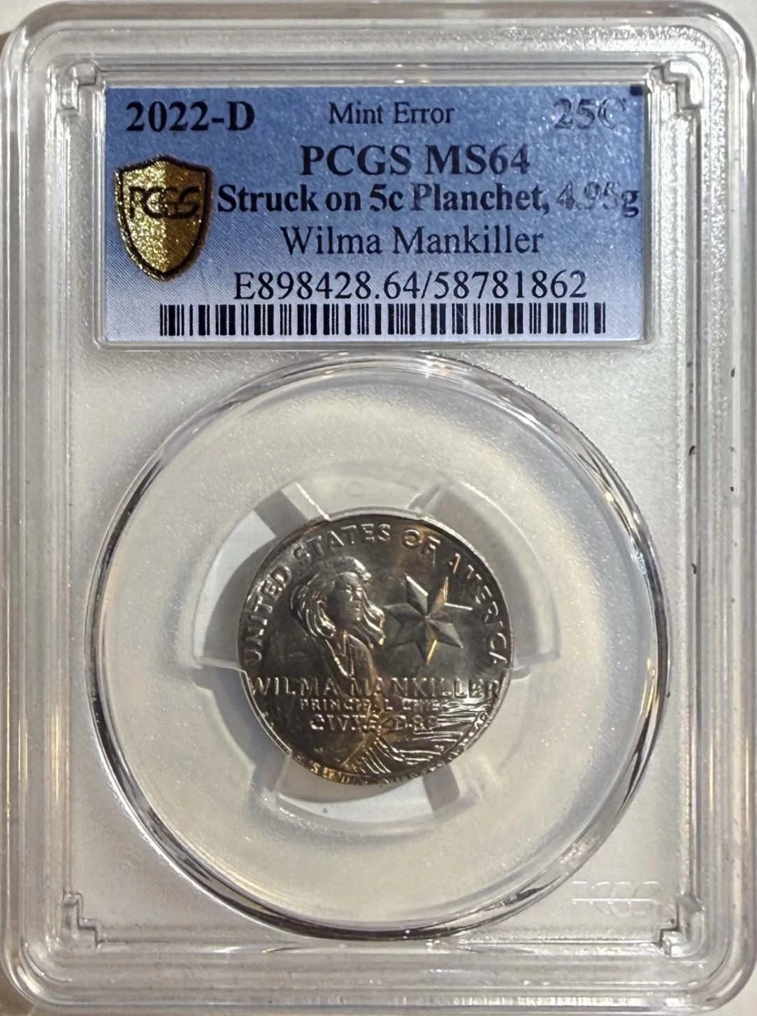 UNIQUE 2022-D American Women Quarter on 5 Cent Plan Wilma Mankiller PCGS MS 64