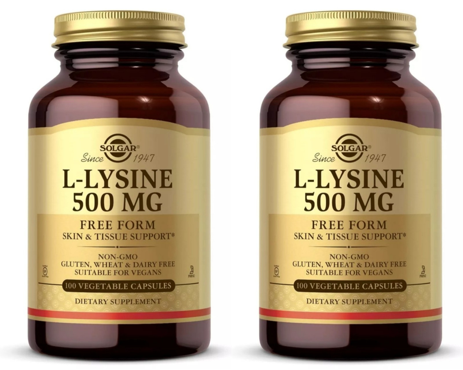 2x Solgar L-Lysine 500mg Free Form Healthy Tissue Skin Hair Nails Collagen 200ct