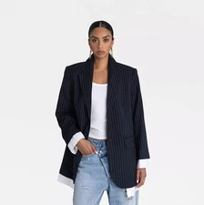 KBB by Kahlana The Shirt Blazer Navy Blue & White Striped 2 Button - Size XS 0-2