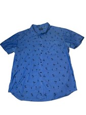 VTG Disney Hawaiian Shirt Men's Size Large Blue Mickey Mouse Palm Tree Print S/S