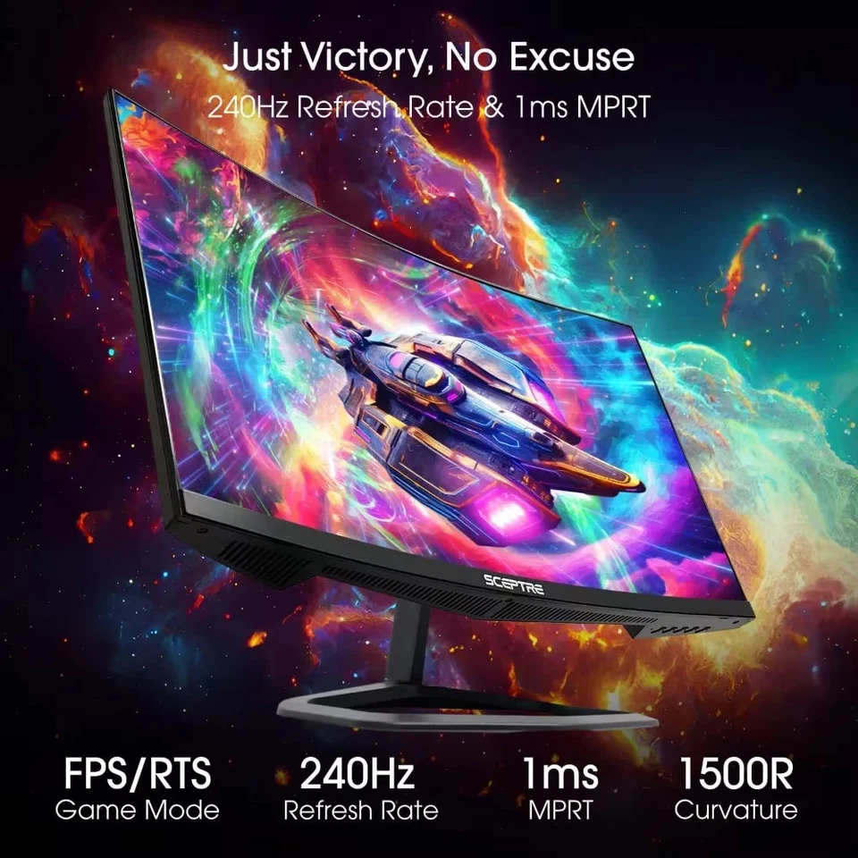 24.5" Curved Gaming Monitor 240Hz 1080p 1ms R1500 DP x2 HDMI x2 Speakers  - Image 3 of 4