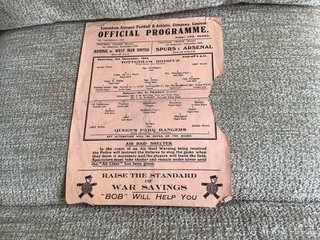 Tottenham Hotspur V Queens Park Rangers QPR. 4th Dec 1943. FL South. 1 Sheet