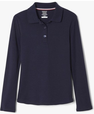 NEW French Toast NAVY Girls Uniform Long Sleeve Polo Ruffle Picot Collar M 7-8