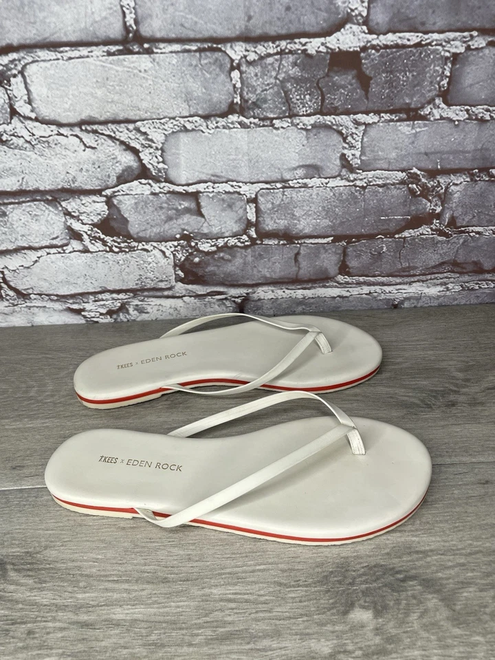 Sandalias chanclas Tkees x Eden Rock de cuero blanco para mujer talla 10M EE. UU./41EU Foto 4 de 4