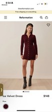 Reformation Isa Red Velvet Collared Long Sleeve Mini Dress Button Down Small