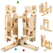 Wooden Marble Run for Ages 4-8, 60 Pieces Wood Building Blocks Toys and Const...