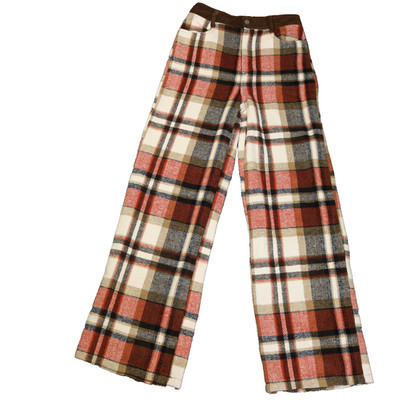 Emory Park Plaid Flannel Wide Leg Pants High Rise Corduroy Accents Multicolor S