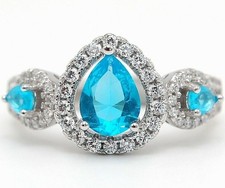 3CT Aquamarine  White Topaz 925 Solid Sterling Silver Ring Sz 6 IB1-1