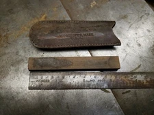 Blade Sharpner Antique Norton Emery Wheel Co Sharpening Stone With Leather Pouch