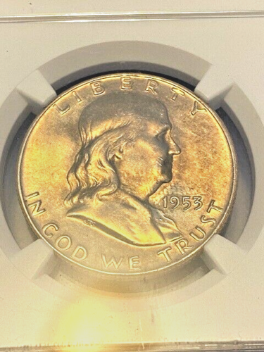 1953 D FRANKLIN HALF DOLLAR NGC MS64 FBL - Picture 1 of 6
