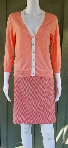 Set cardigan gonna a matita corallo pesca LIMITED vestito 16 PM - Foto 1 di 7