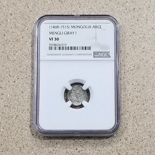 1468-1515 Mongolia Akce Mengli Giray I Silver Coin NGC Slabbed & Graded VF 30