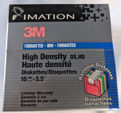 Brandneu im Karton - 3M Imation HD 1,44 MB Disketten 3,5'' x 10 Regenbogenfarben