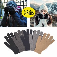 3 Pairs Men's Women Assorted Warm Winter Magic Gloves Stretchy Thermal Knit