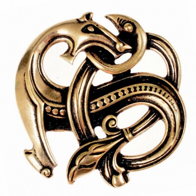 Mittelalterliche Drachenfibel Wikinger Brosche Drachen Fibel Bronze/Versilbert