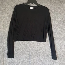 Lovers and Friends Shirt Womens Medium Crop black long sleeve Cutoff