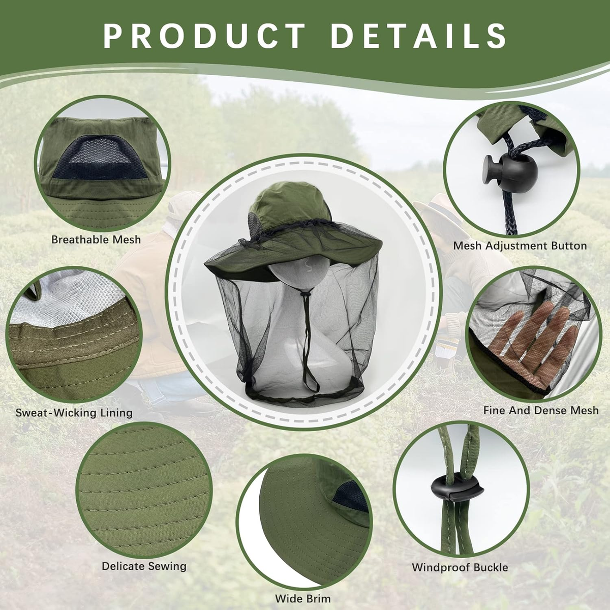Hatt Insect Midge Head Net Hat Outdoor Mosquito Head Mesh Nets Gardening Hat Insect ...