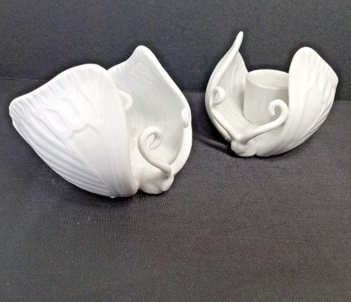 2 MCM Butterfly Candle Holders Porcelain Fine China  Miller & Rhodes White VTG - Picture 1 of 12