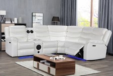 NEW LED White Power Recliner Leather Sectional Wireless Charge Bluetooth Speaker