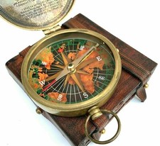 Engraved Brass Sundial Compass with Leather Case - Nautical Gift & Collector's