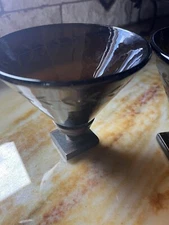 Pair Jan Barboglio Artisan Iron Hand Blown Glass Brown Laurel leaf Martini glass