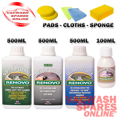 RENOVO SOFT TOP KIT - REINIGER - GREEN REVIVER - ULTRA PROOFER - FENSTERPOLITUR