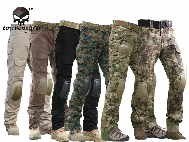Camouflage Tactical Pants With Knee Pads Emerson Camping Hiking Hunting Trousers