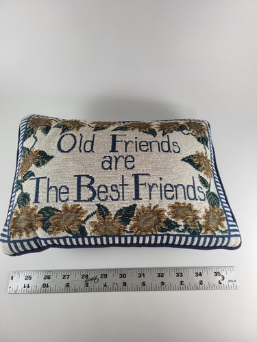 "Old Friends are the Best Friends" Sunflower Tapestry Needlepo Decorative Pillow - Picture 3 of 5
