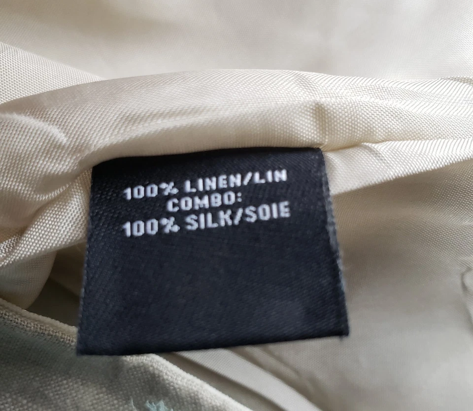 Lafayette 148 Straight Skirt Size 10 Beige Linen Blue Yellow Silk Leaves Beaded - Image 4 of 4