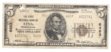 CH 6453 1929 $5 NATIONAL BANK OF ETNA PENNSYLVANIA PA