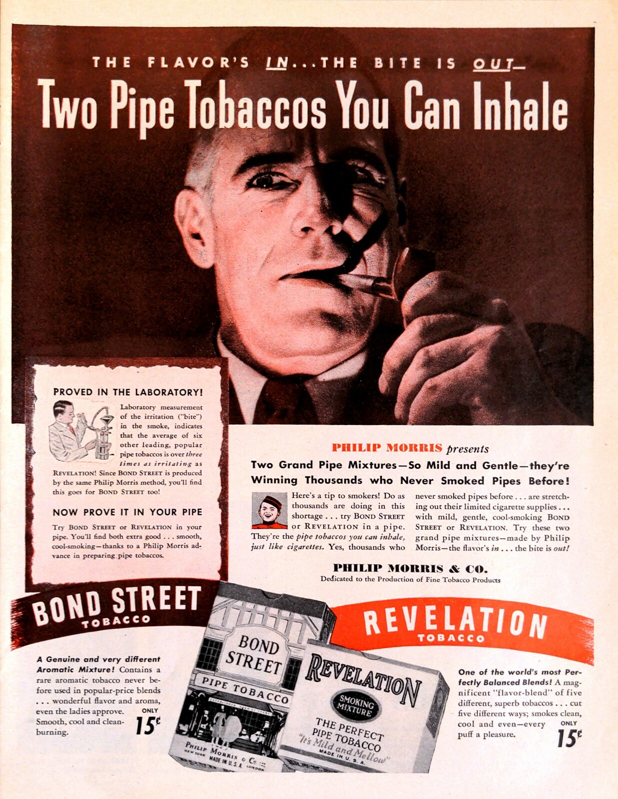 1945 Revelation Pipe Tobacco Bond Street Philip Morris Vintage Print Ad