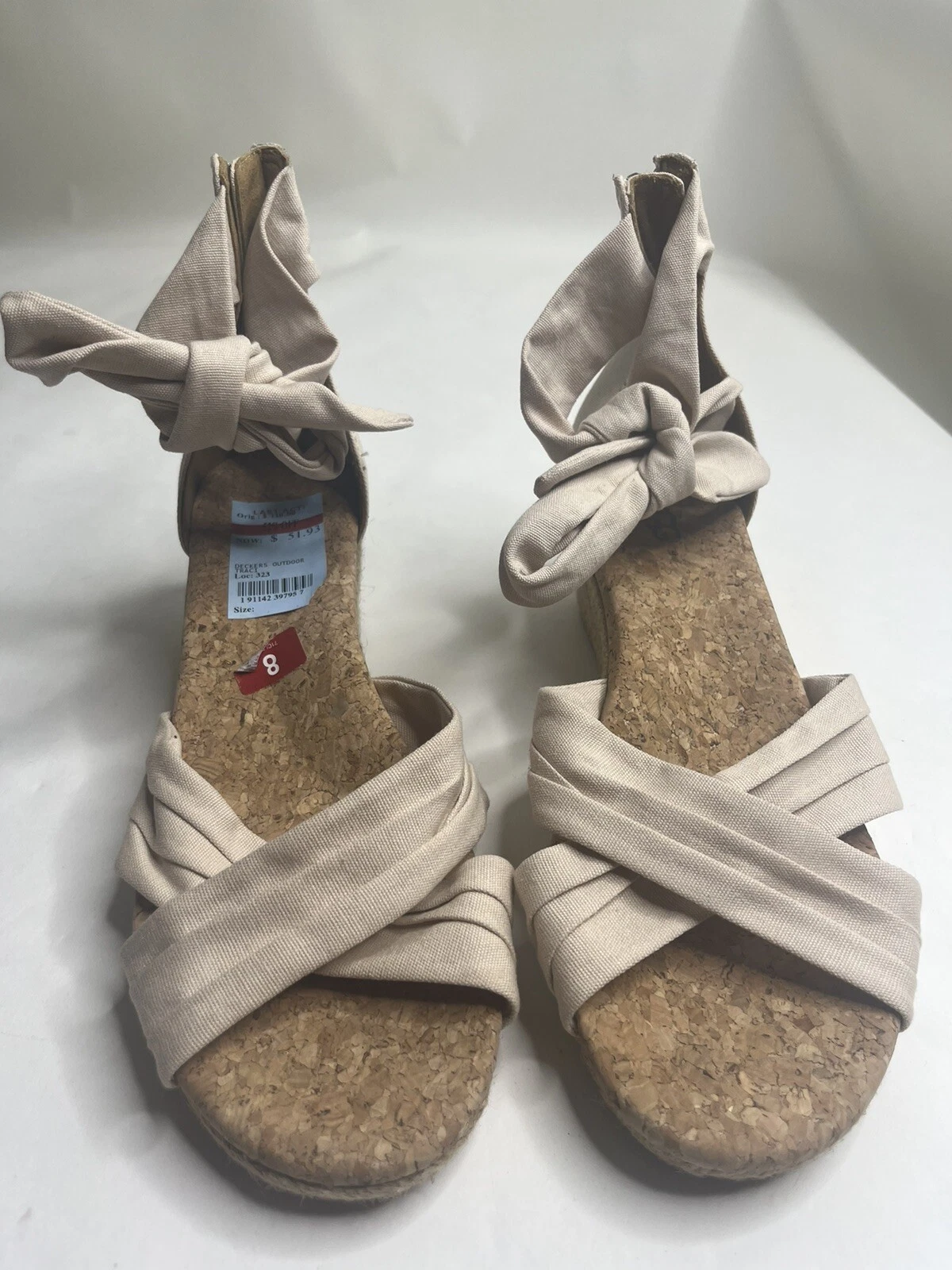 Sandali UGG Starla cravatta zeppa espadrillas scarpe colore crema taglia 8