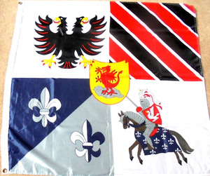Heraldic Flag Roman Banner Dragon Knight on Horseback Fleur de Lys 102cm x 92cm