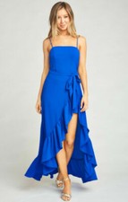 Show Me Your MUMU Royal Blue Pebble Rocco Ruffle Wrap Hi/Lo Maxi Dress Romper XS