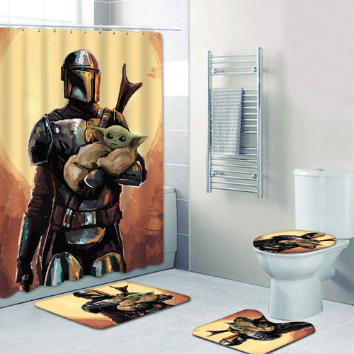Baby Yoda 4PCS Bathroom Rug Set Shower Curtain BathRug Bath Mat Toilet