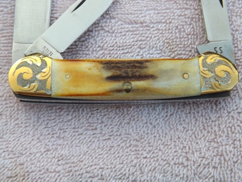 RARE CASE XX USA BEAUTIFUL 1980 STAG GOLD SCROLLED CANOE KNIFE 53131 75th FOSTER - Picture 6 of 9