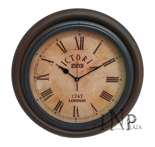 Antique Vintage Brass & Wooden 12 inch Wall Clock Victoria Station London 1747 - Picture 1 of 5