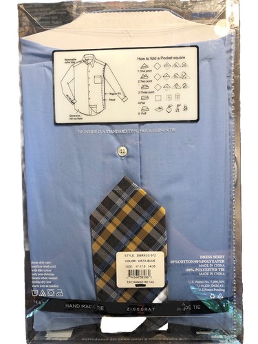 Men's Dress Shirt Vista Blue with Tie + Handkerchief, Cuff Links, Tie Bar - Picture 4 of 6