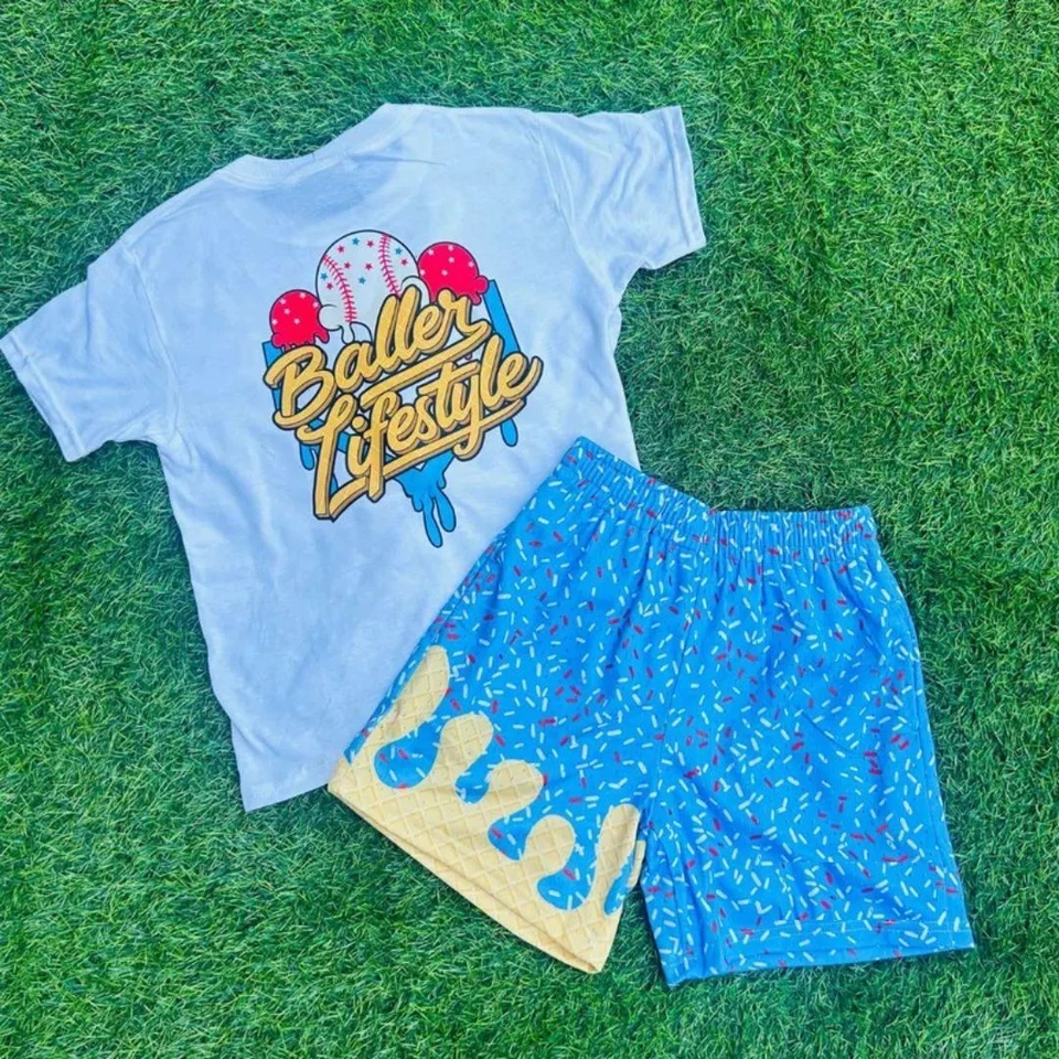 Baseball Ice Cream Drip Hawaii Shorts Boys Custom Youth Sports Team Gift - Image 2 of 4