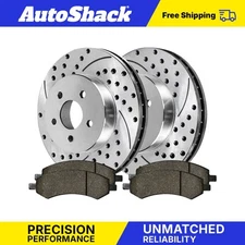 Front Drilled Disc Rotors Ceramic Brake Pads for 2006-2018 Ram 1500 5.7L