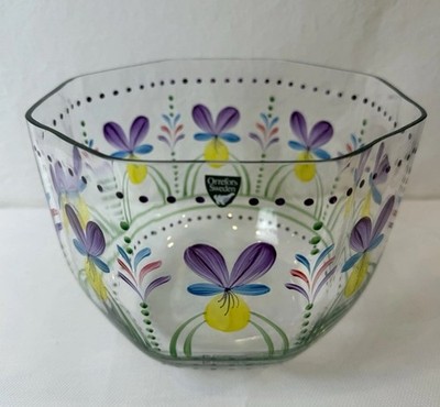Vintage Orrefors Hand Painted Bowl, Hexagon, Sweden, Mid Century